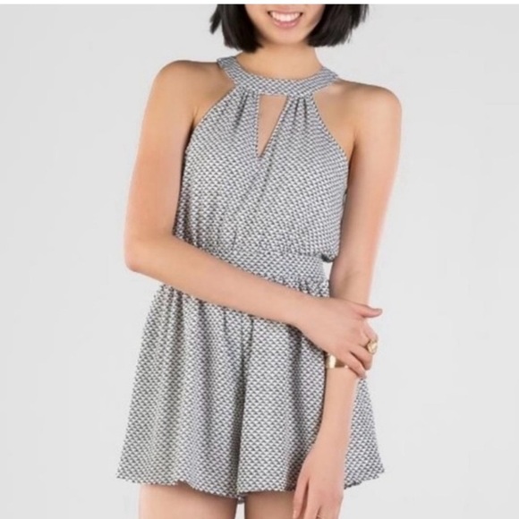 miami Pants - Francesca's Women's Geometric Halter Romper Black Size S Sleeveless